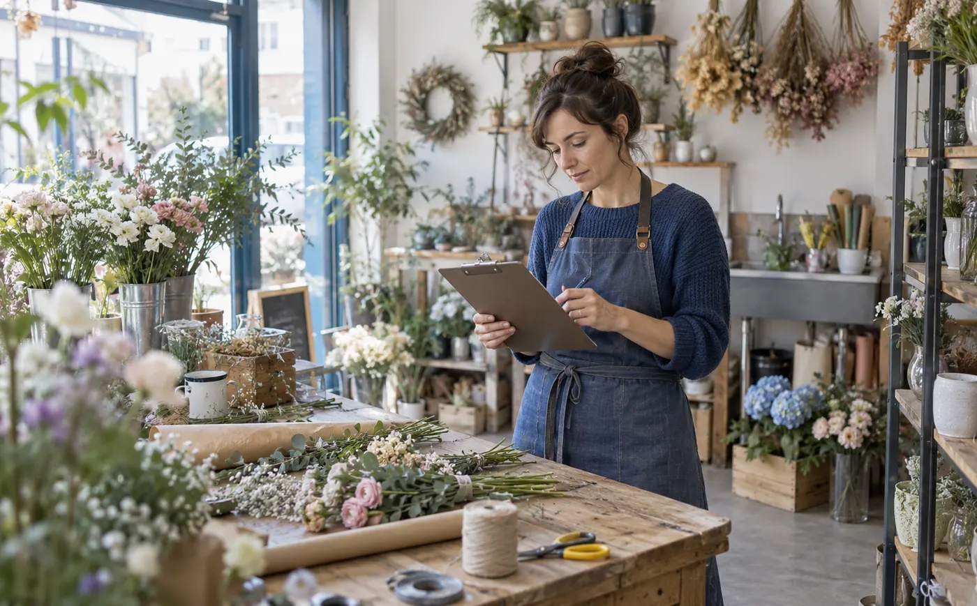 Professionnelle dans son atelier de fleurs