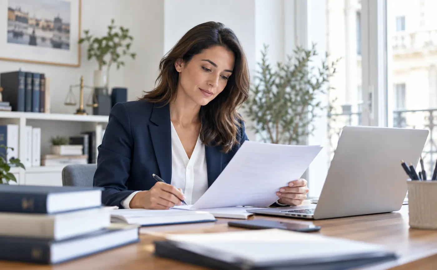 Professionnelle travaillant sur ordinateur à son bureau