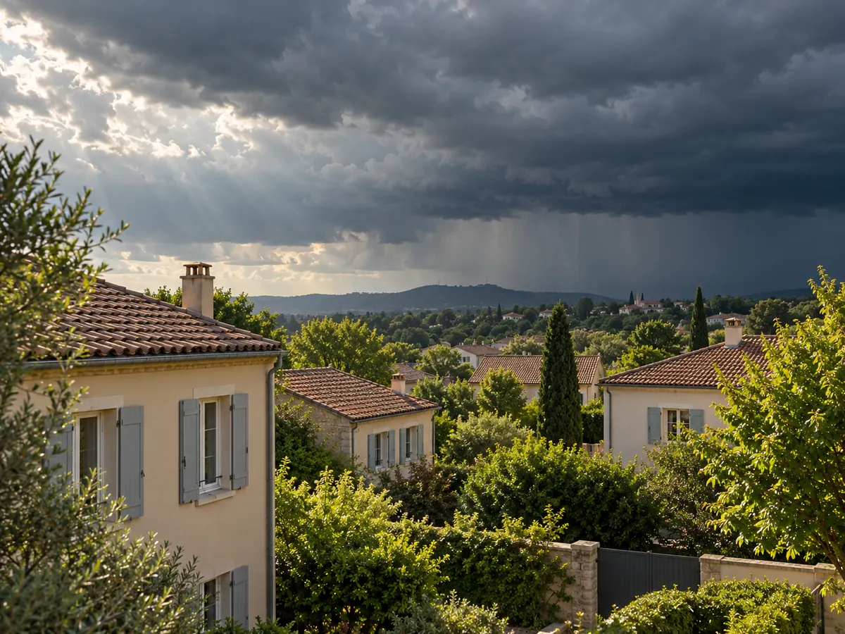 Nuages d'orage au-dessus d'un quartier résidentiel